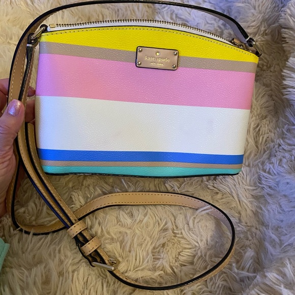 kate spade Handbags - EUC!! Kate Spade Yellow and Pink Striped Crossbody Bag